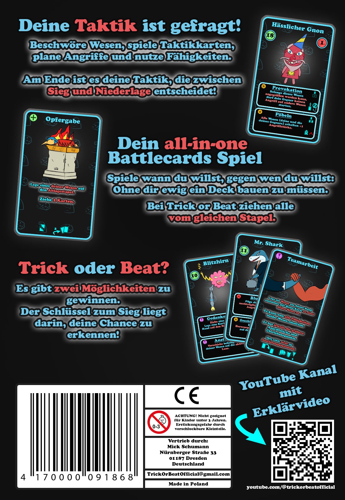 Die Rückseite des Kartenspiels Trick or Beat