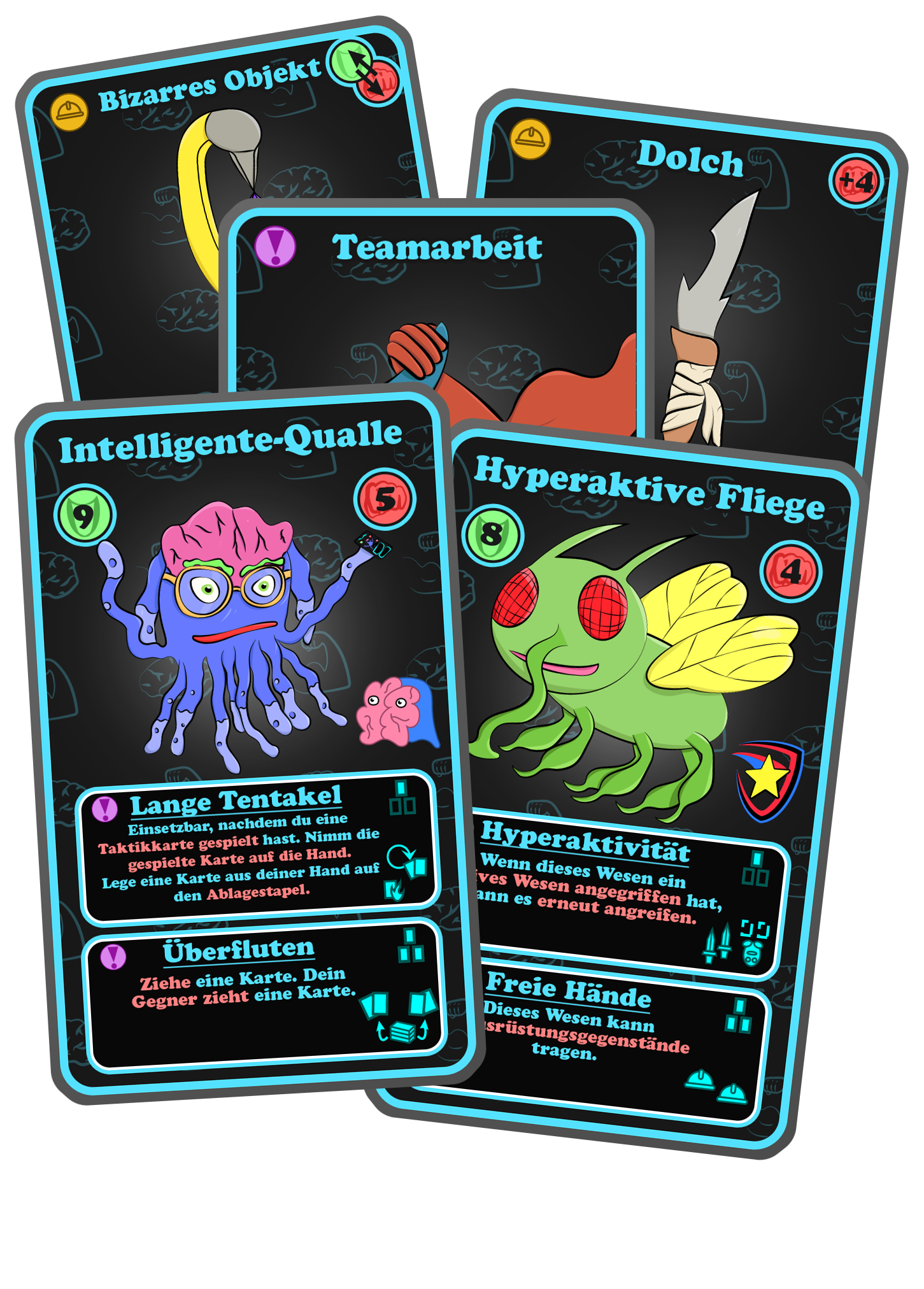 5 Karten aus dem Kartenspiel Trick or Beat